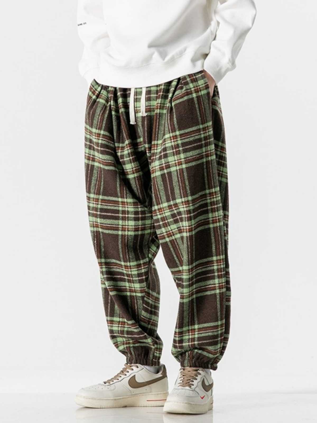 チェックパンツ チェックパンツ ゆったりタータン裾絞りパンツ