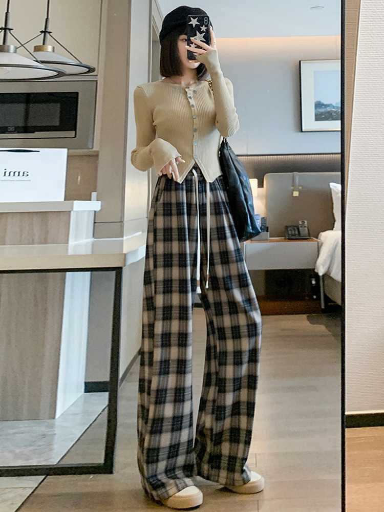 チェックパンツ チェックパンツ 伝統格子ゆったりワイドパンツ