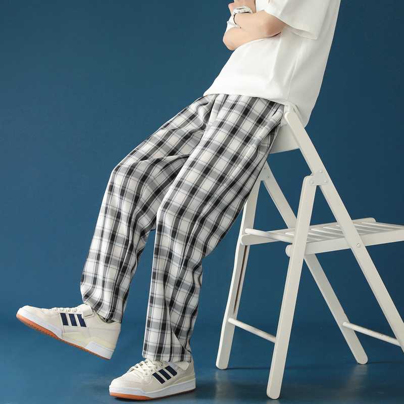 チェックパンツ チェックパンツ 伝統格子のゆったり美脚パンツ