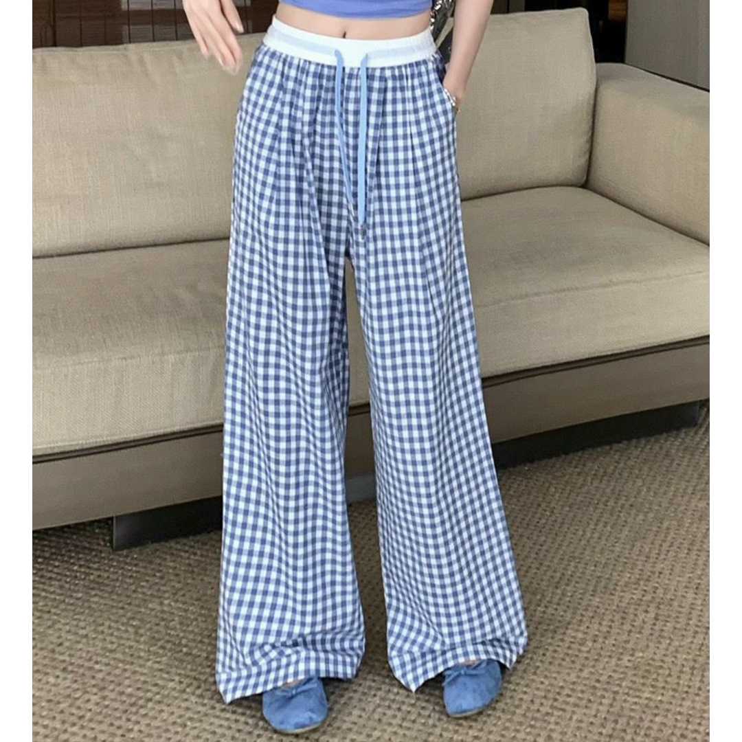 チェックパンツ ゆったりシルエット ギンガムチェックワイドパンツ