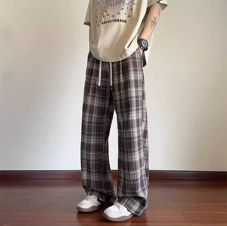 チェックパンツ レトロなデザイン ゆったりチェックパンツ