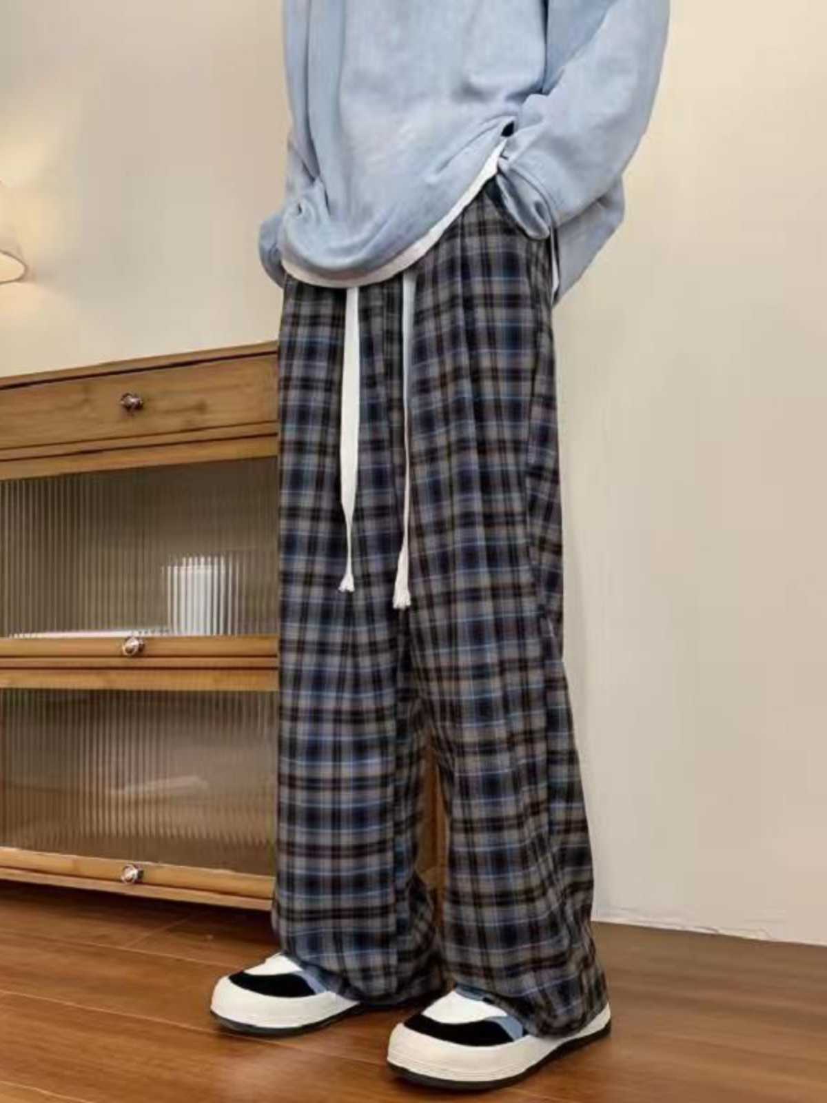 チェックパンツ ゆったりワイド伝統格子柄パンツ