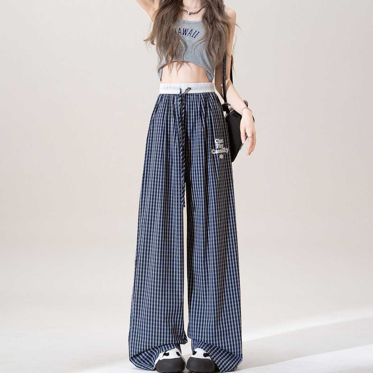 チェックパンツ ゆったりワイドタータンパンツ