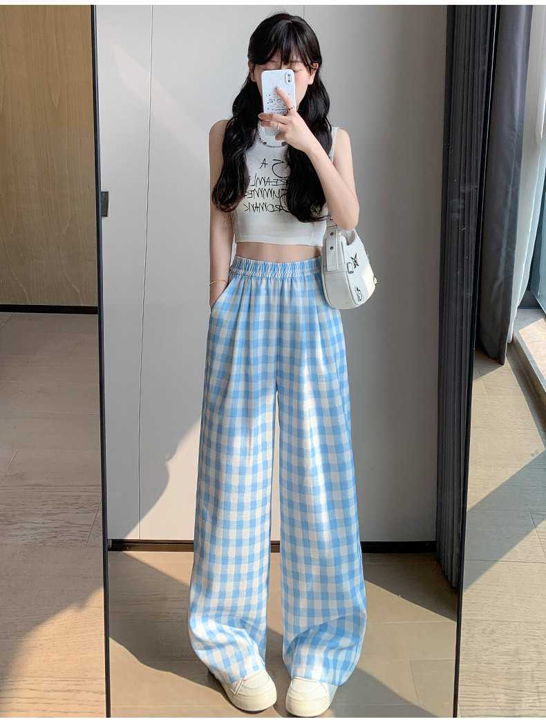 チェックパンツ 格子柄ゆったりワイドパンツ