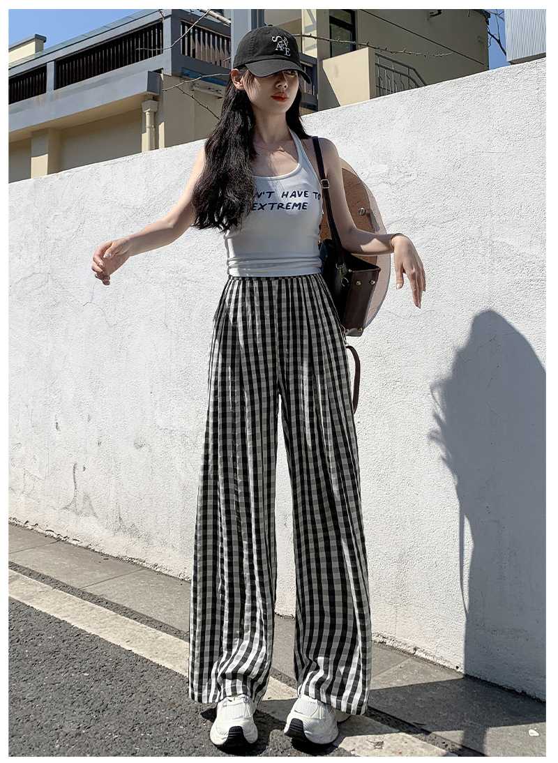 チェックパンツ 格子柄ゆったりワイドパンツ