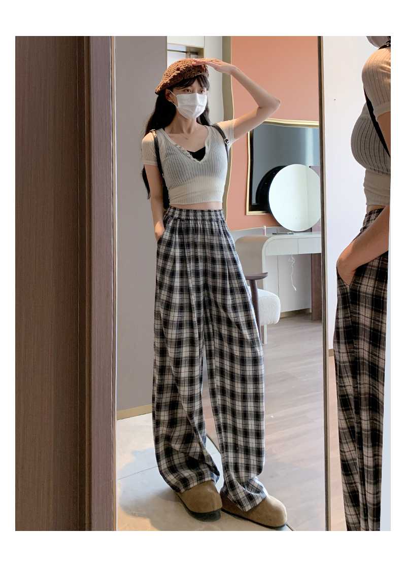 チェックパンツ 涼やか格子柄ゆったりパンツ