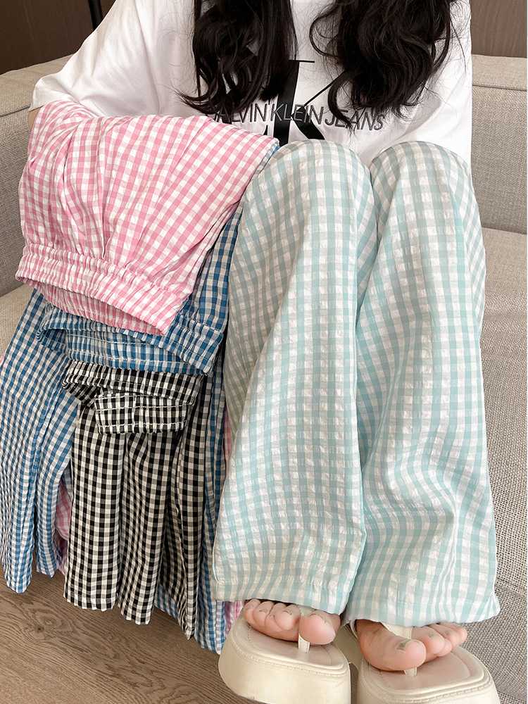 チェックパンツ 格子柄ゆったりワイドパンツ