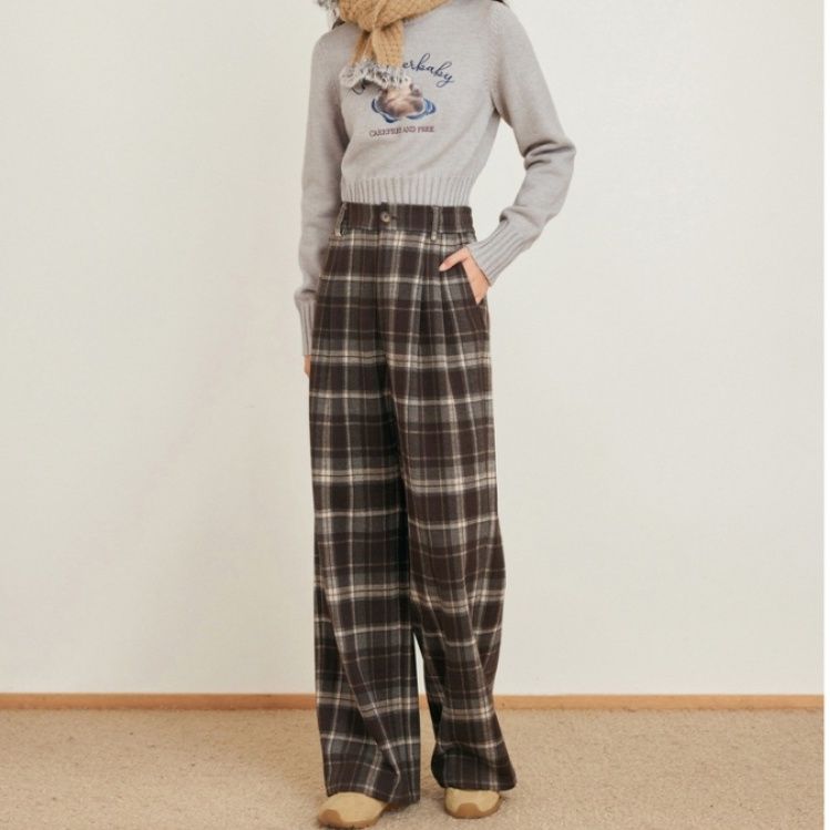 チェックパンツ 季節感あふれるチェック柄ワイドパンツ