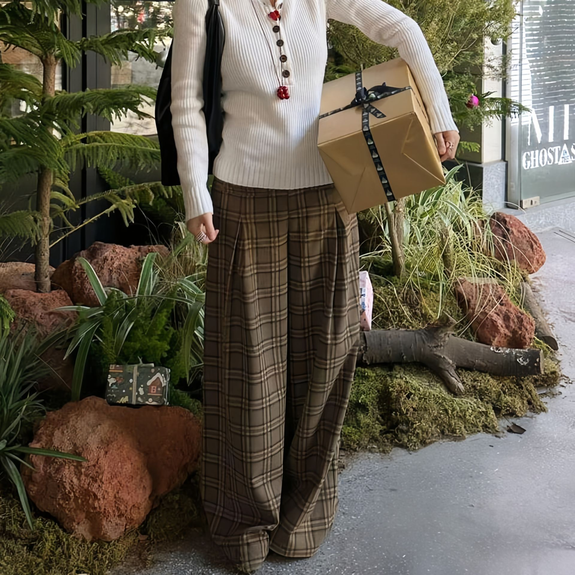 チェックパンツ ゆったりチェックワイドパンツ