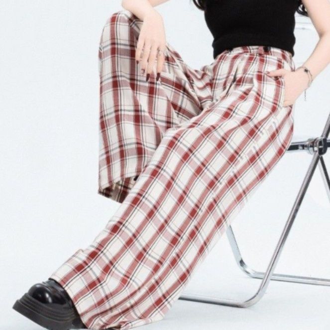 チェックパンツ クラシック格子ワイドパンツ
