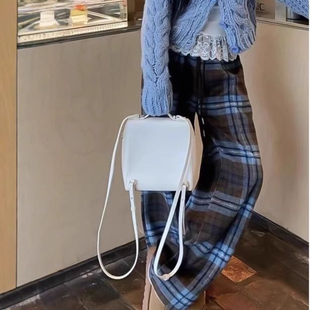 チェックパンツ クラシック格子柄ゆったりワイドパンツ