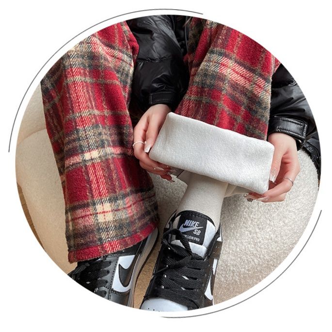 チェックパンツ 裏起毛タータン格子柄ワイドパンツ