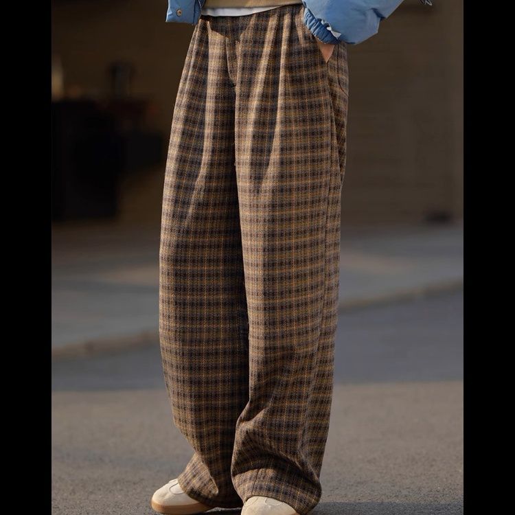 チェックパンツ クラシック格子柄ゆったり　ワイドパンツ