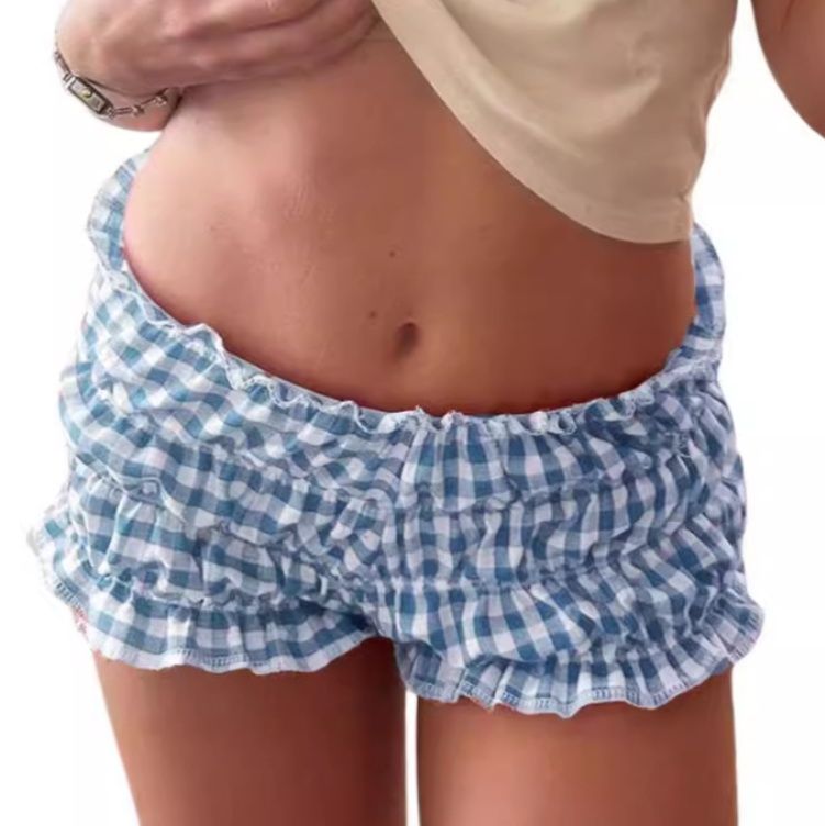チェックパンツ ギンガムチェック柄フリル付き　ショートパンツ