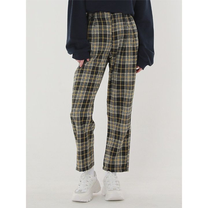 チェックパンツ クラシカルタータンチェック柄ストレートパンツ