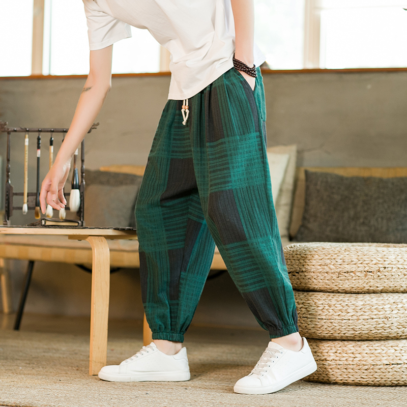 チェックパンツ チェックパンツ 格子柄ゆったり裾絞りパンツ