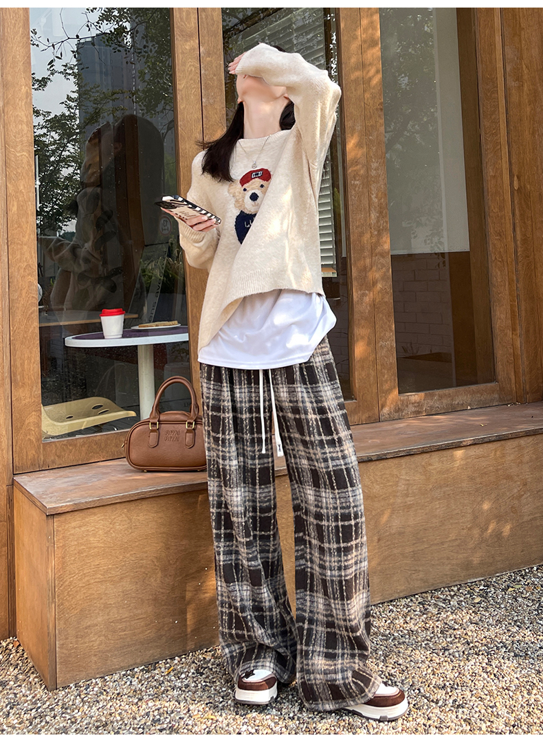 チェックパンツ ゆったりチェック柄ワイドパンツ