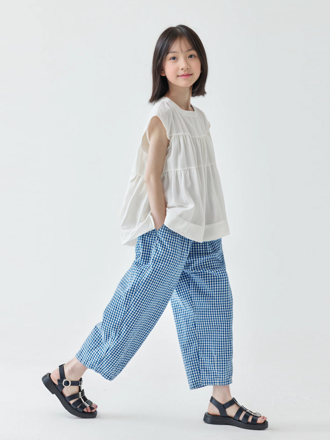 チェックパンツ 格子柄ゆったりワイドパンツ