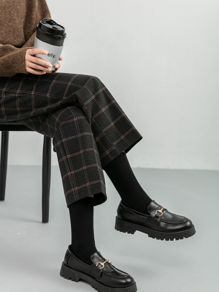 チェックパンツ 秋冬格子柄テーパードシルエット美脚パンツ