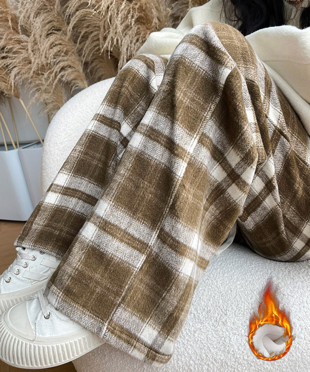 チェックパンツ チェック柄ハイウエストワイドパンツ裏起毛