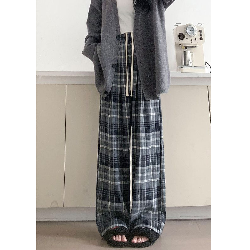 チェックパンツ なめらかチェック柄ワイドパンツ