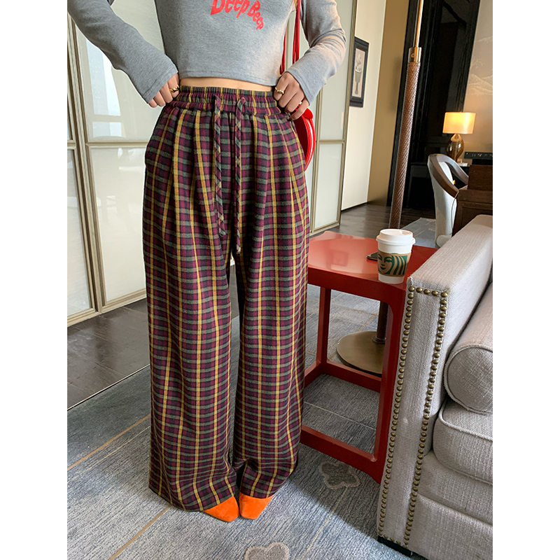 チェックパンツ ゆったりタータンチェックワイドパンツ