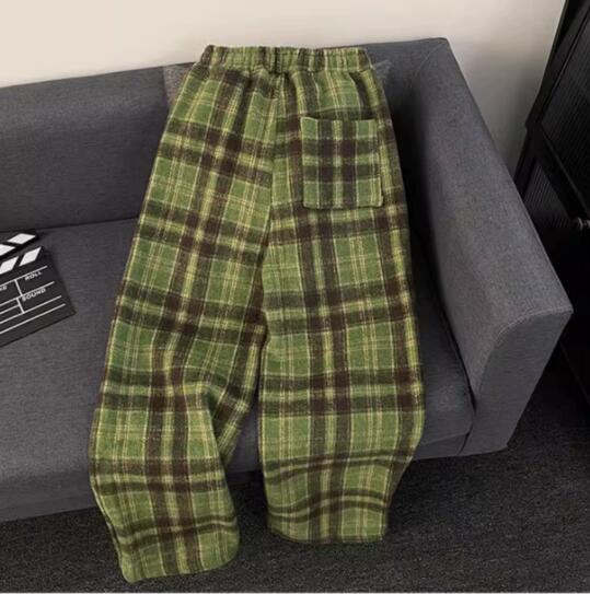 メンズ起毛チェックパンツ白黒柄