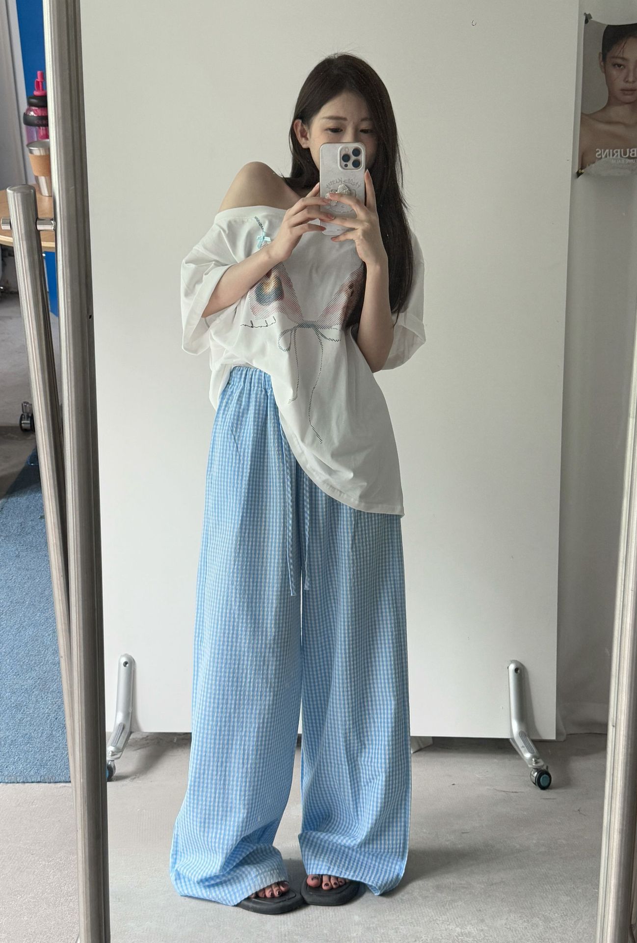 チェックパンツ 格子柄ゆったりワイドパンツ