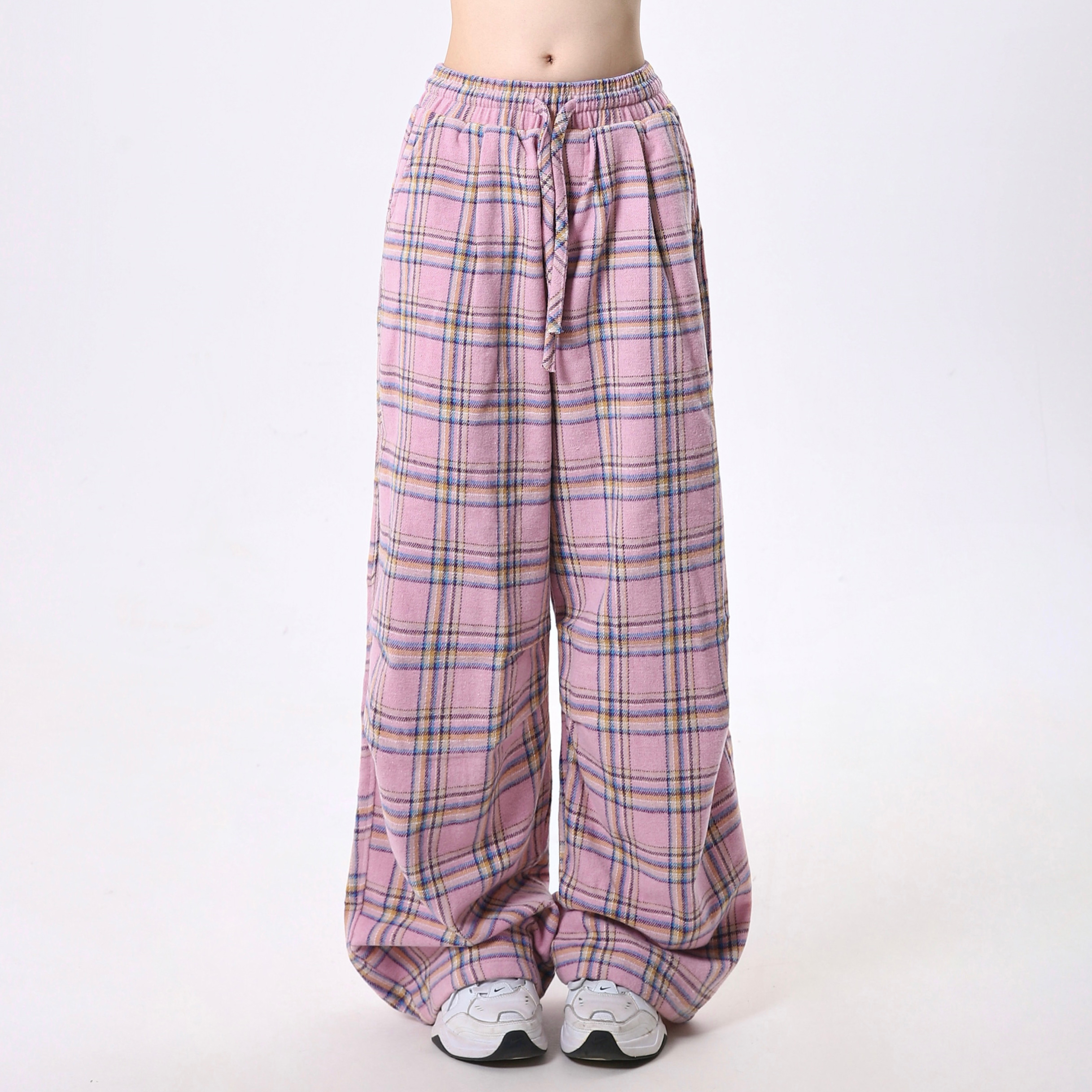 チェックパンツ チェックパンツ ゆったり格子柄ワイドパンツ