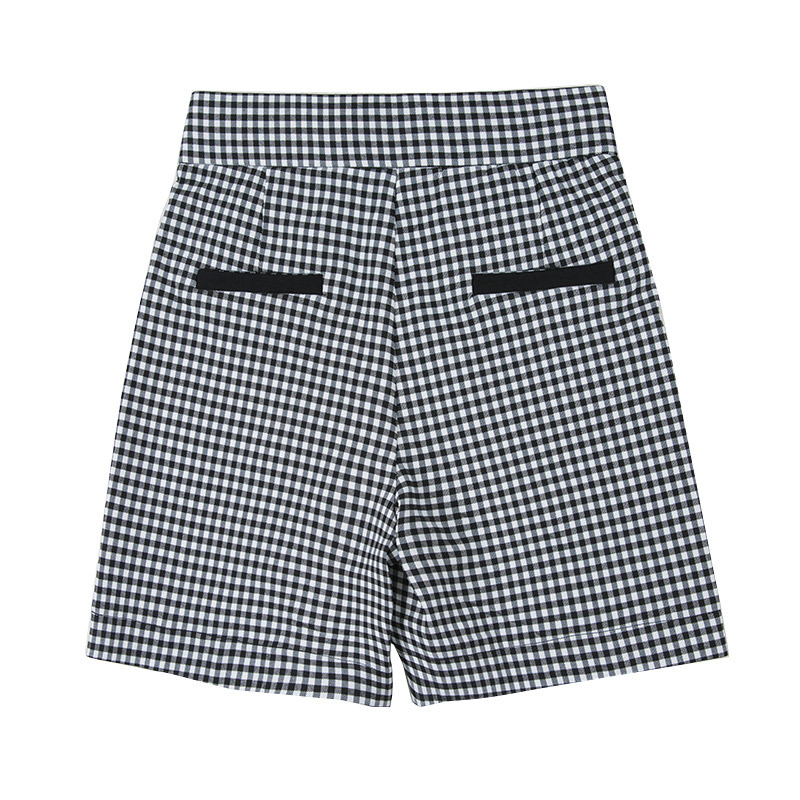 チェックパンツ 千鳥格子柄ハイウエスト ショートパンツ