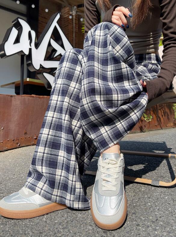 チェックパンツ チェック柄ワイドパンツ レディース ゆったりスラックス