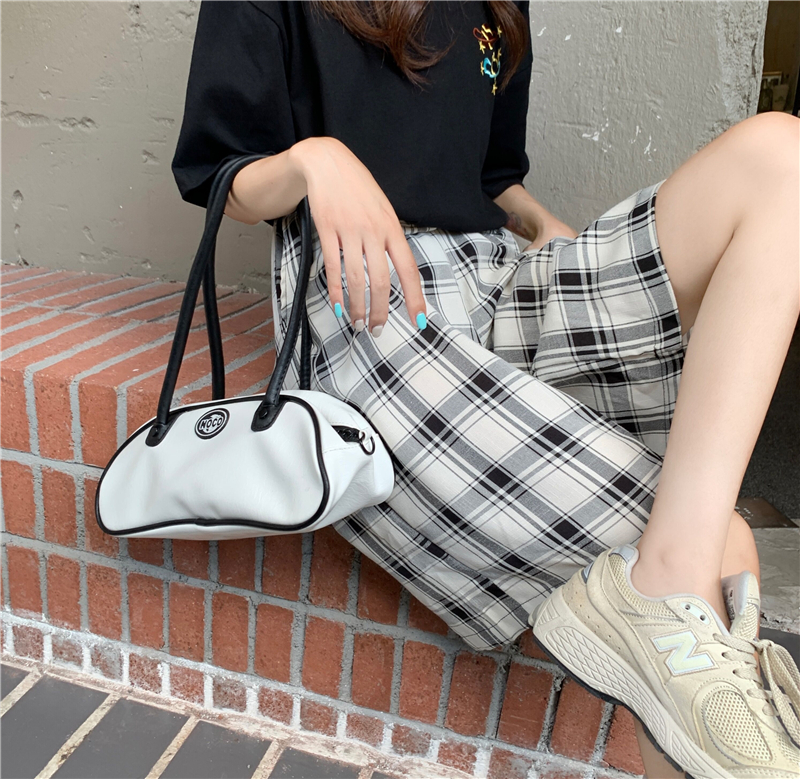 チェックパンツ シンプルチェック柄ゆったりショートパンツ