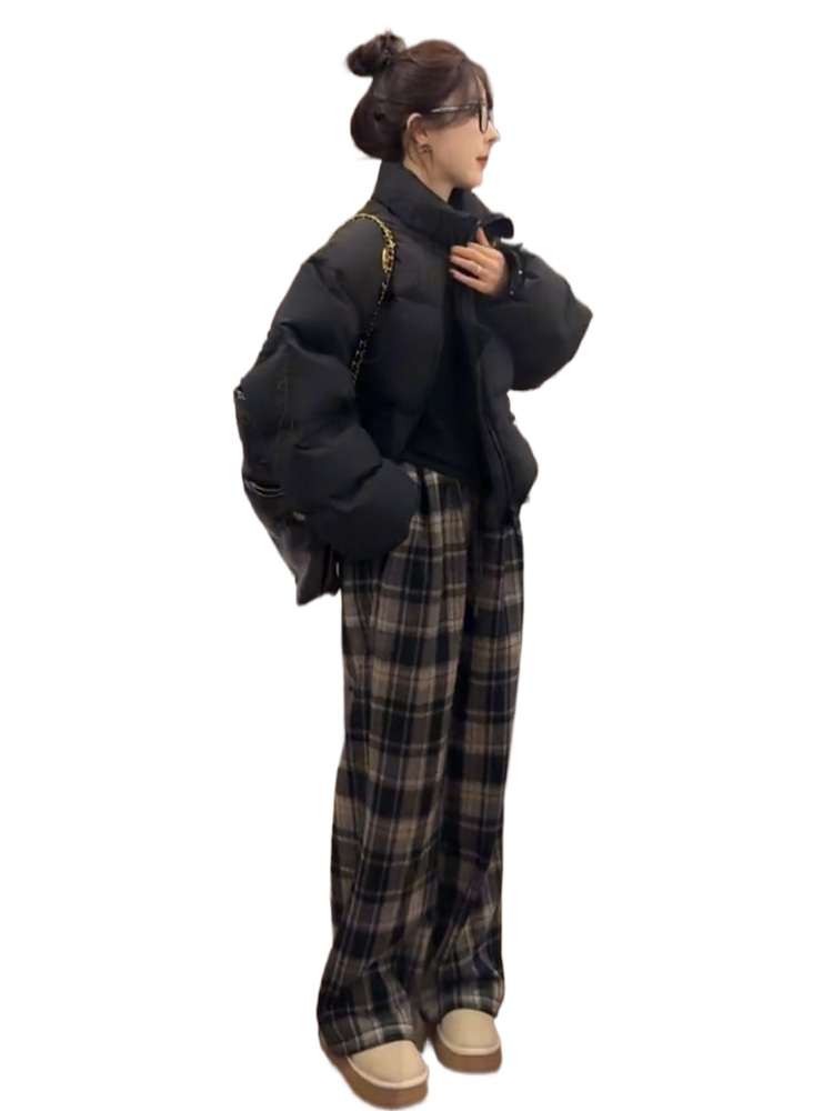 チェックパンツ ゆったりチェック柄ワイドパンツ
