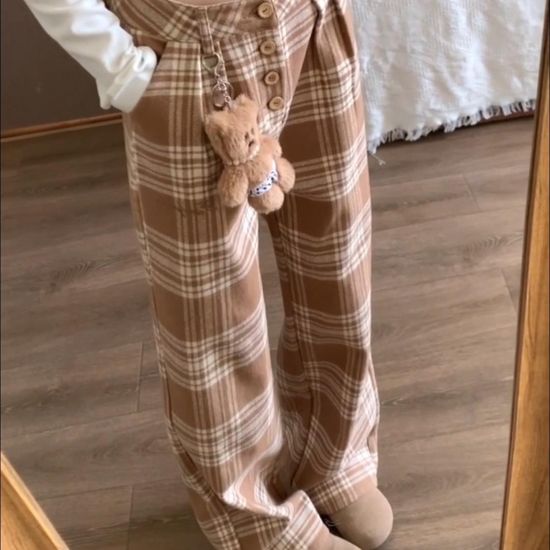 チェックパンツ ウエストボタン タータンチェック フレアパンツ
