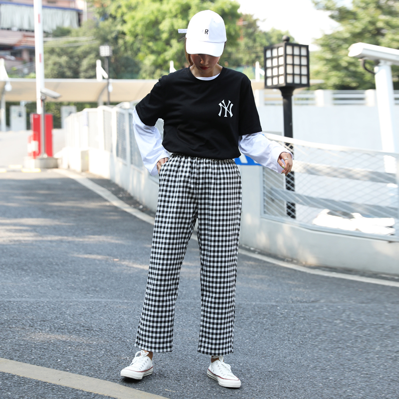 チェックパンツ ゆったり楽ちんギンガムワイドパンツ