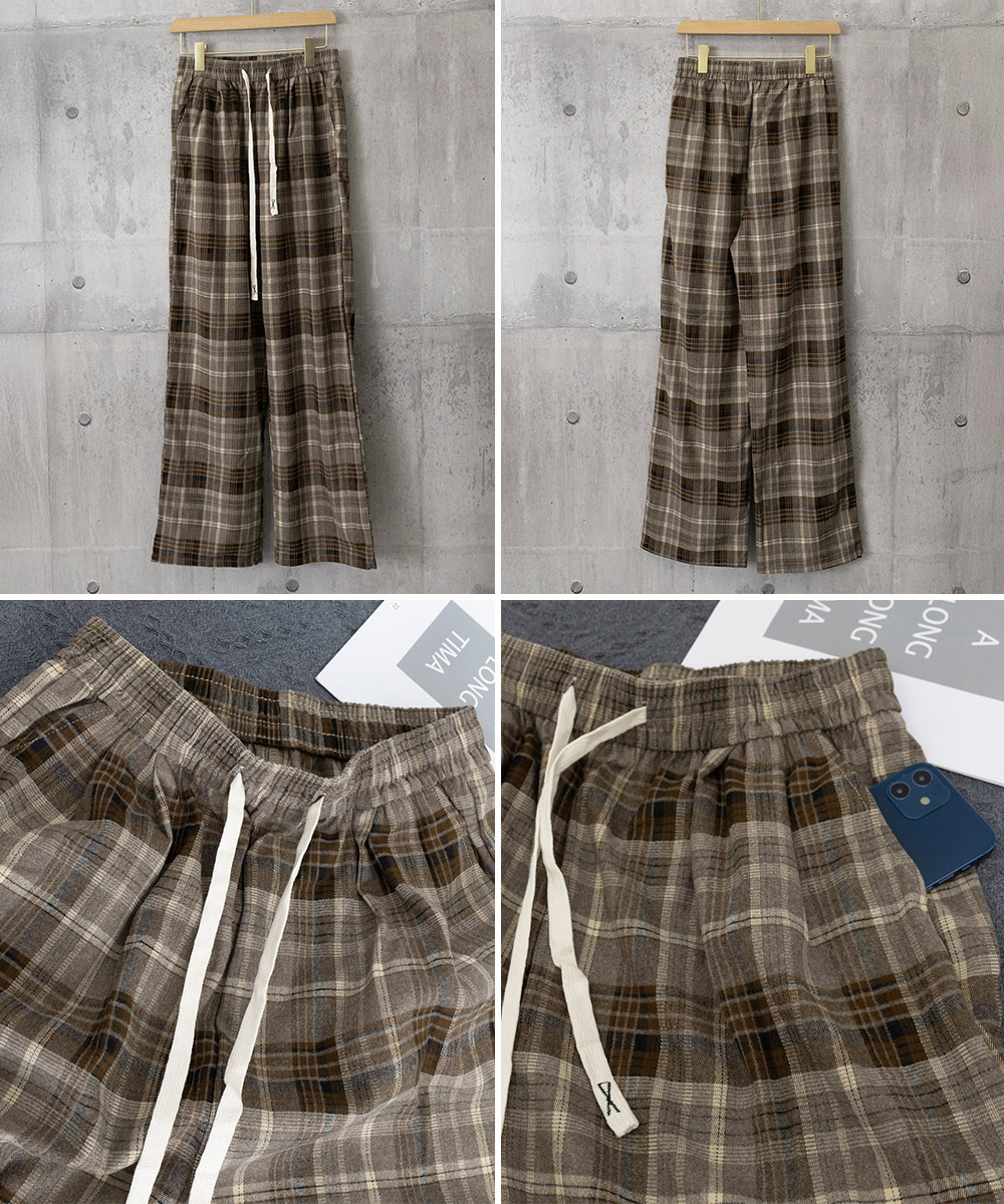 チェックパンツ チェック柄ハイウエストワイドパンツ