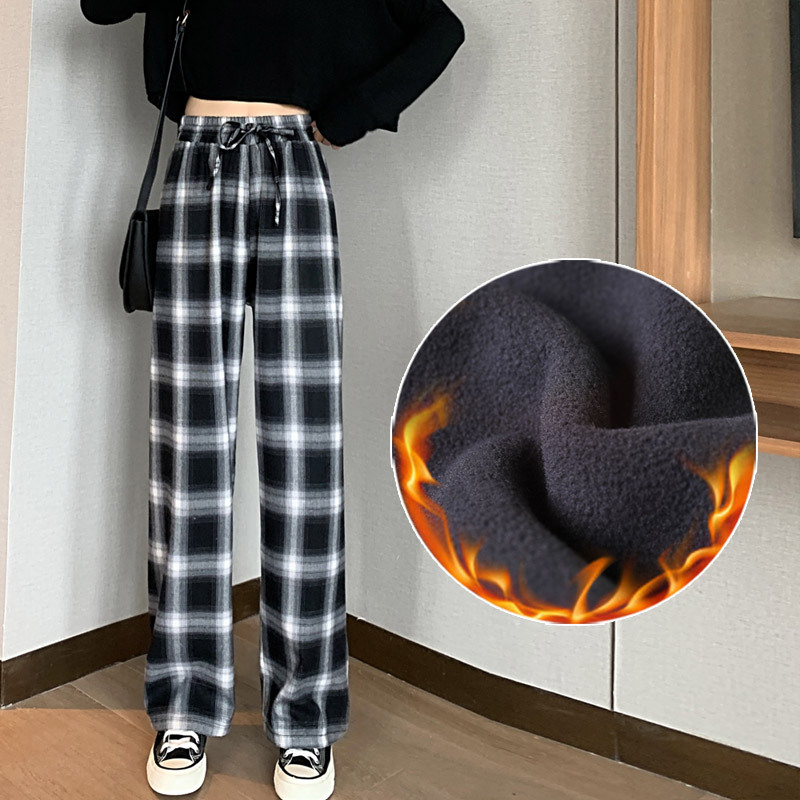 チェックパンツ モノトーン格子柄 ゆったりワイドパンツ