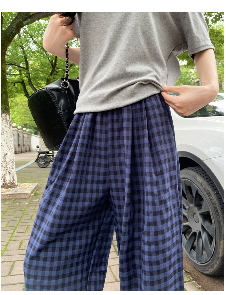 チェックパンツ 格子柄ゆったりワイドパンツ