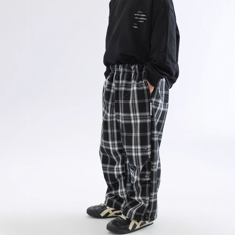 チェックパンツ キッズ タータンチェック裏起毛パンツ モノトーン