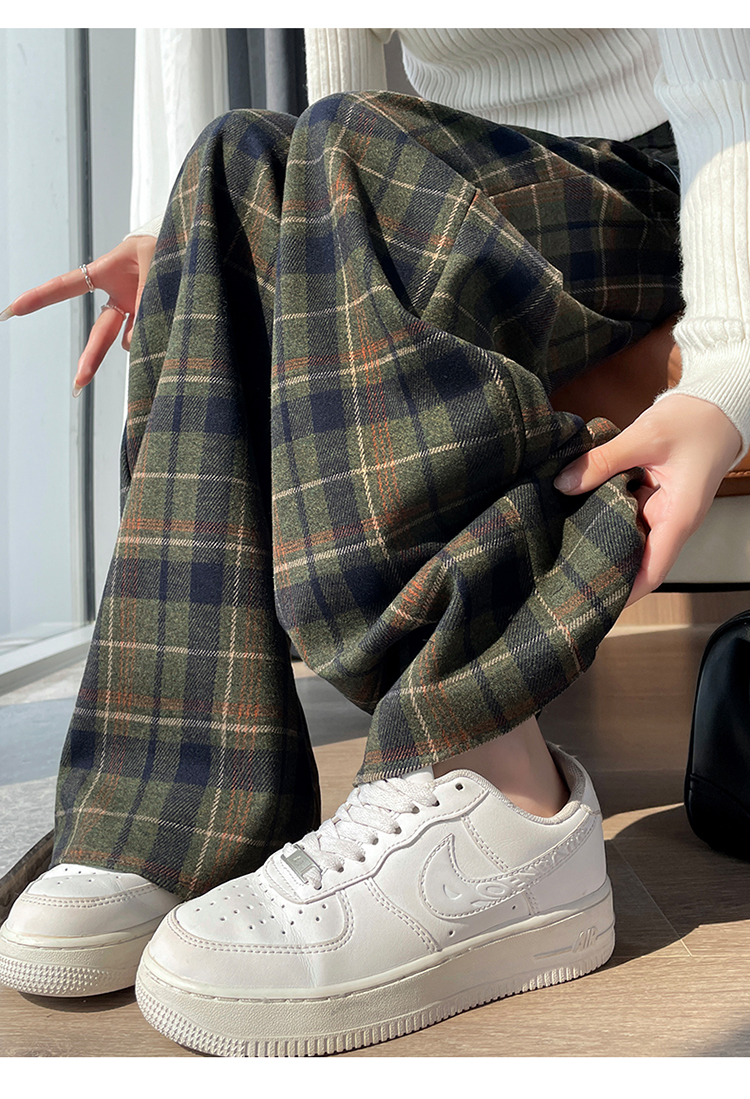 チェックパンツ ウール混チェックワイドパンツ