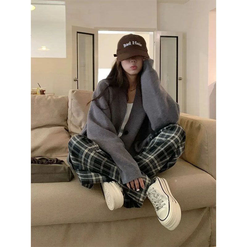 チェックパンツ クラシック格子柄ゆったりワイド