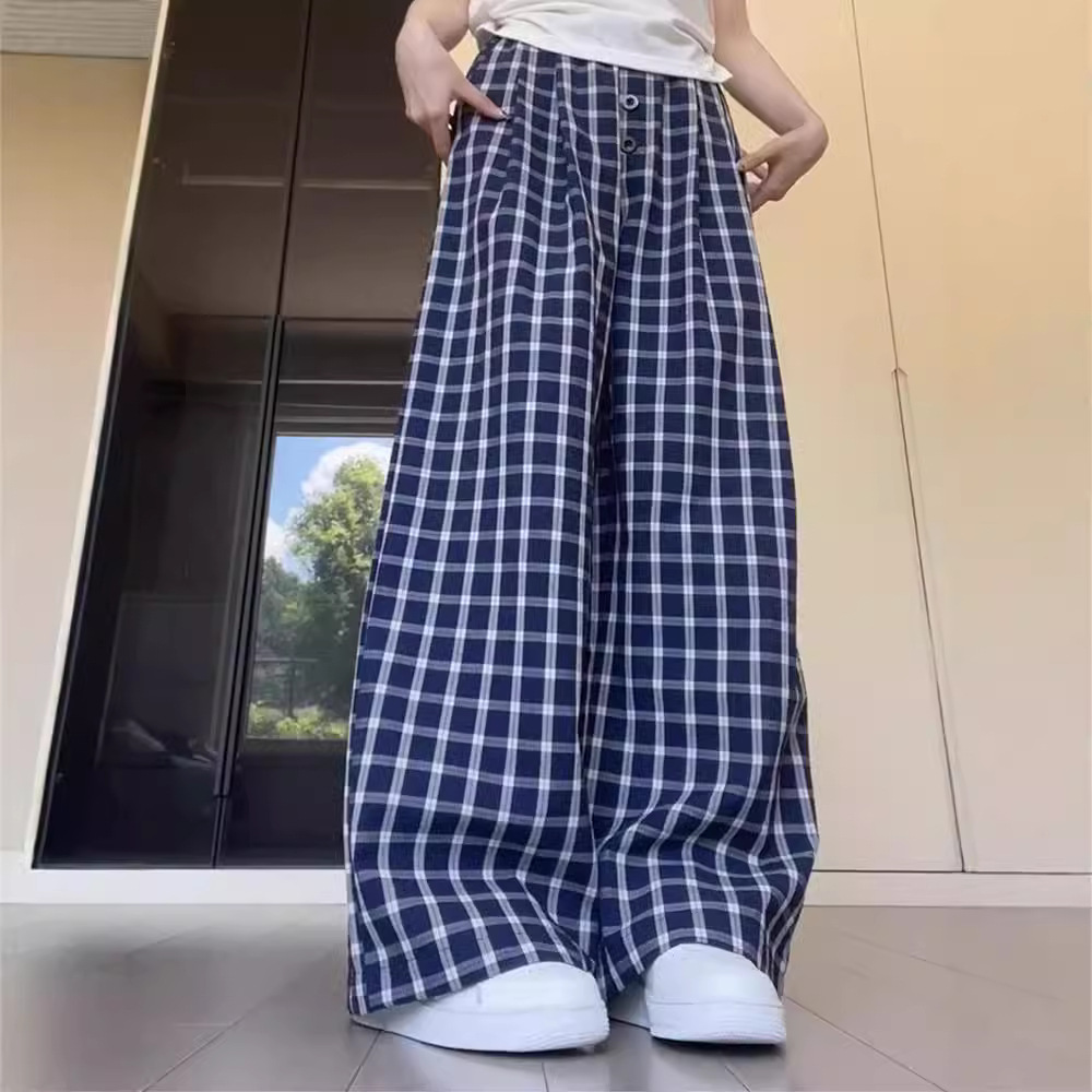 チェックパンツ 格子模様ワイドチェックパンツ