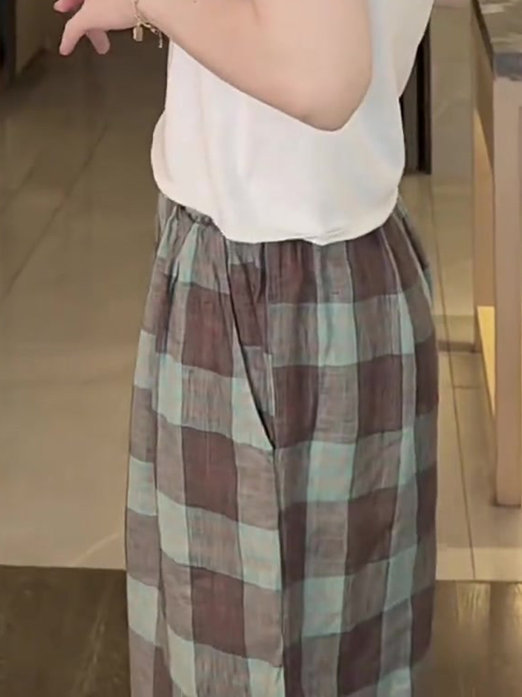 チェックパンツゆったりタータンチェックパンツ