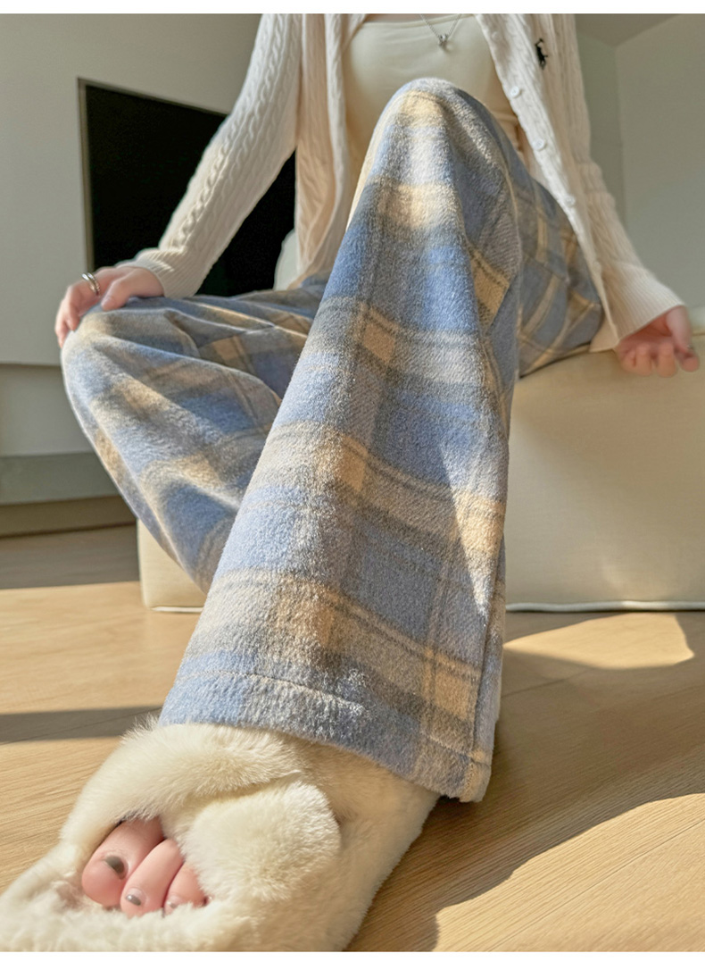 チェックパンツ もこもこチェックワイドルームパンツ