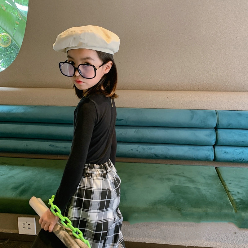 韓国風女の子チェックパンツセット可愛いツーピース子供服