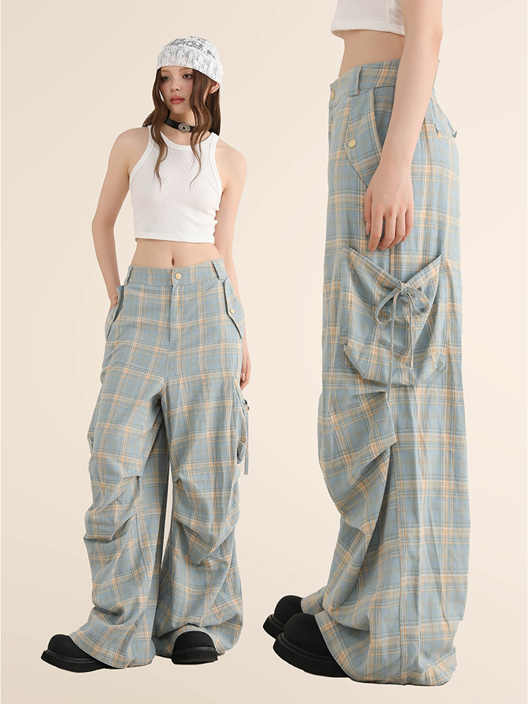 チェックパンツ チェックパンツ ポケット付き変形ワイドパンツ