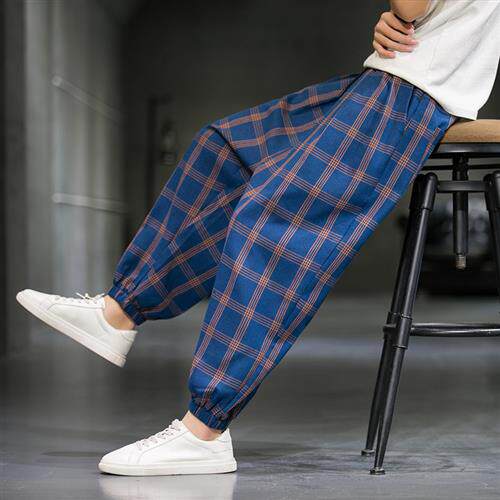 チェックパンツ 裾リブ仕様のゆったりチェック柄ワイドパンツ