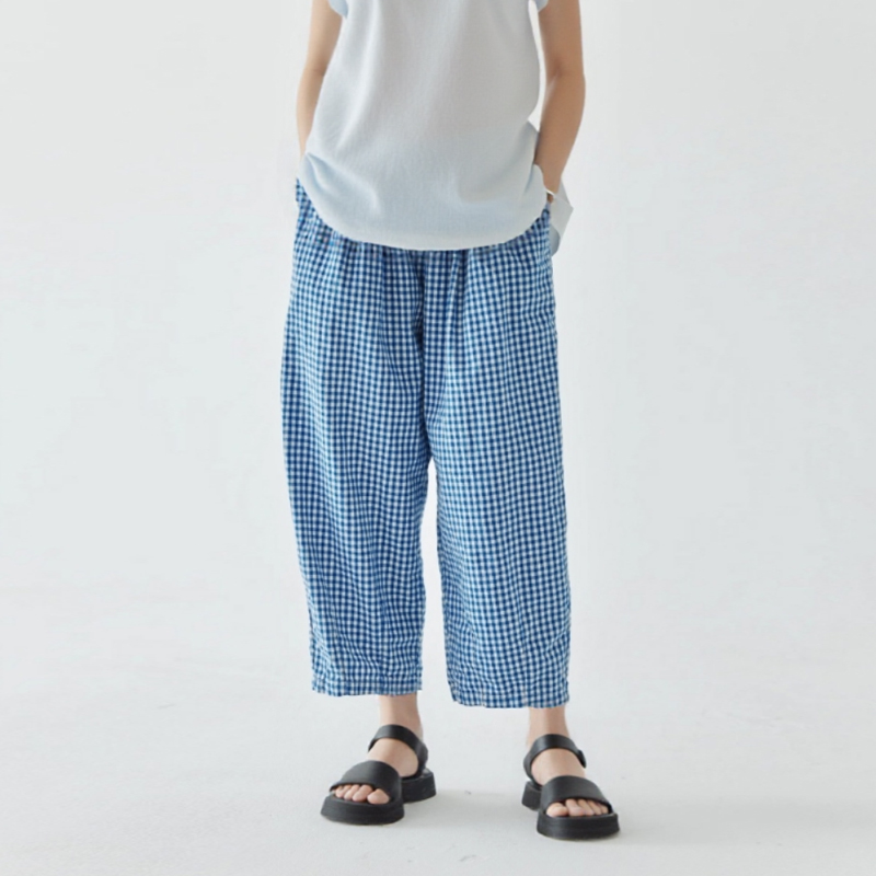チェックパンツ 格子柄ゆったりワイドパンツ