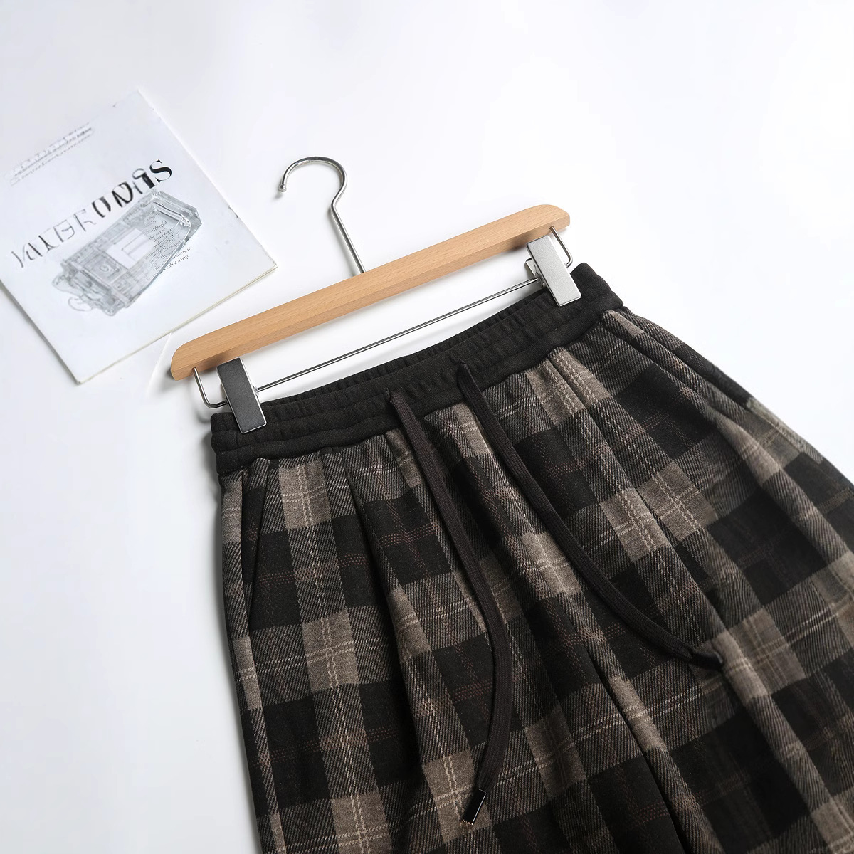 チェックパンツ ブラウン ゆったりシルエット 格子柄 ワイドパンツ