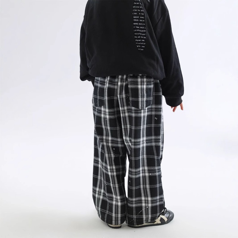 チェックパンツ キッズ タータンチェック裏起毛パンツ モノトーン